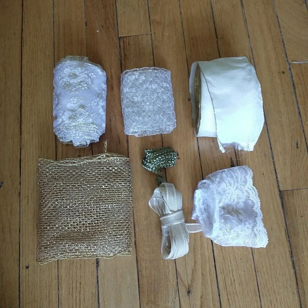 Vtg 7x Lot of Lace Trim White Cream Gold Various Lengths Sewing Craft
